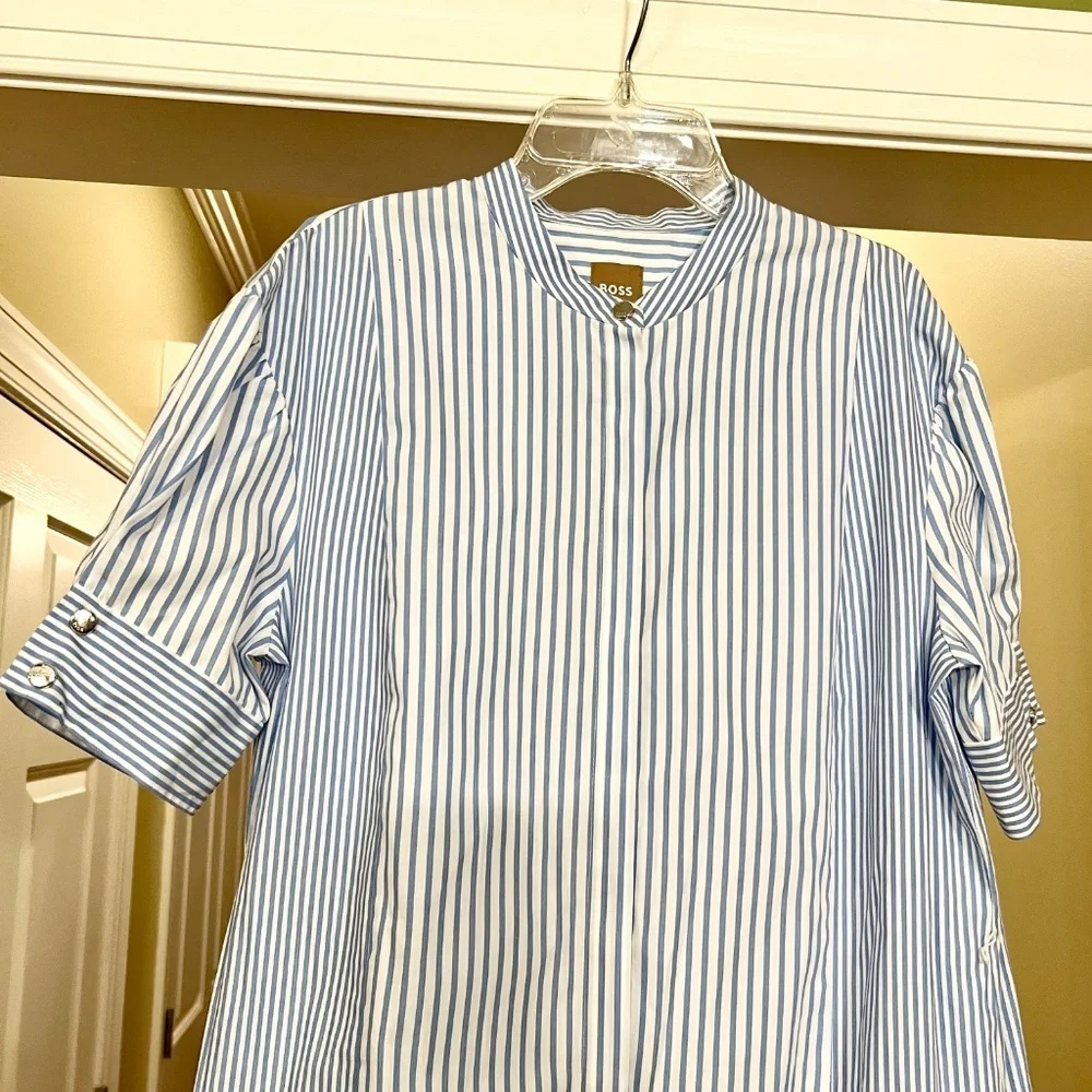 NWOT Women's Boss by Hugo Boss Desseni Stripe Cotton Midi Shirt Dress US Size 6